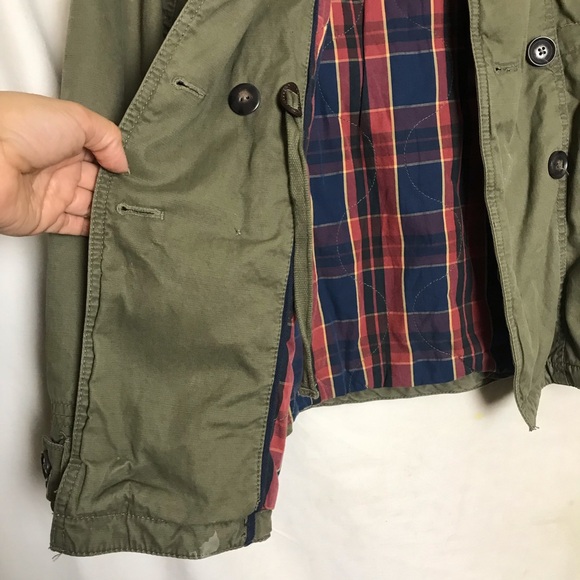 Hollister Army Green Removable Fur Trim Button Up Utility Jacket Coat Women Sz L - Picture 5 of 16